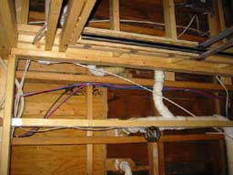 plumbing, joists, wires